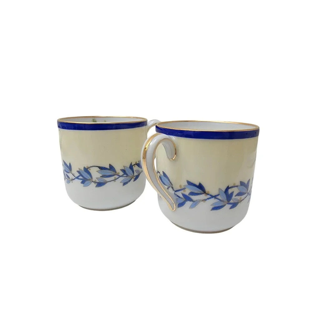 Charles Ahrenfeldt France Antique Limoges Demitasse Cup Saucer Set for Two c1900